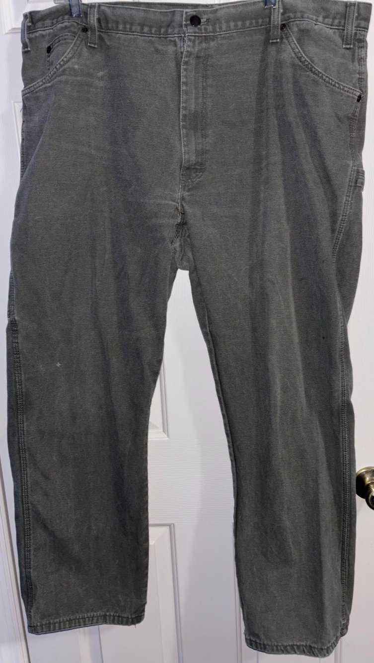 Dickies Carpenter Pants Mens 42x29 Gray Canvas Utility Workwear Distressed Flaw